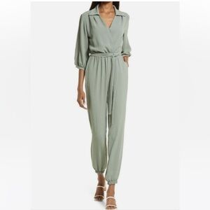 Fraiche by J Tie Waist Long Sleeve Jumpsuit in Olive